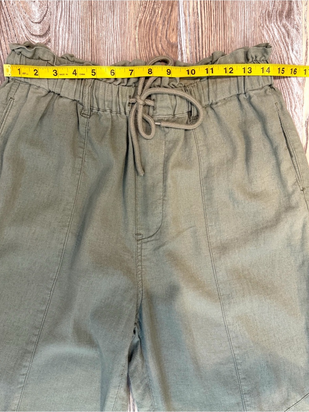 Risen Linen Blend Light Oilive Green Paperbag Drawstring Pants Size Large - Picture 7 of 11
